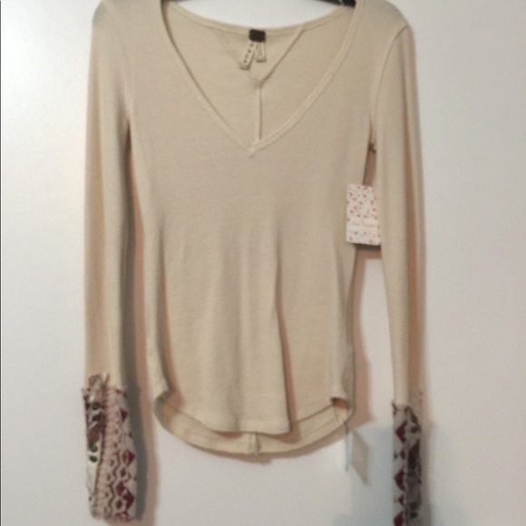 We the free taupe thermal with art cuffs - Picture 2 of 3
